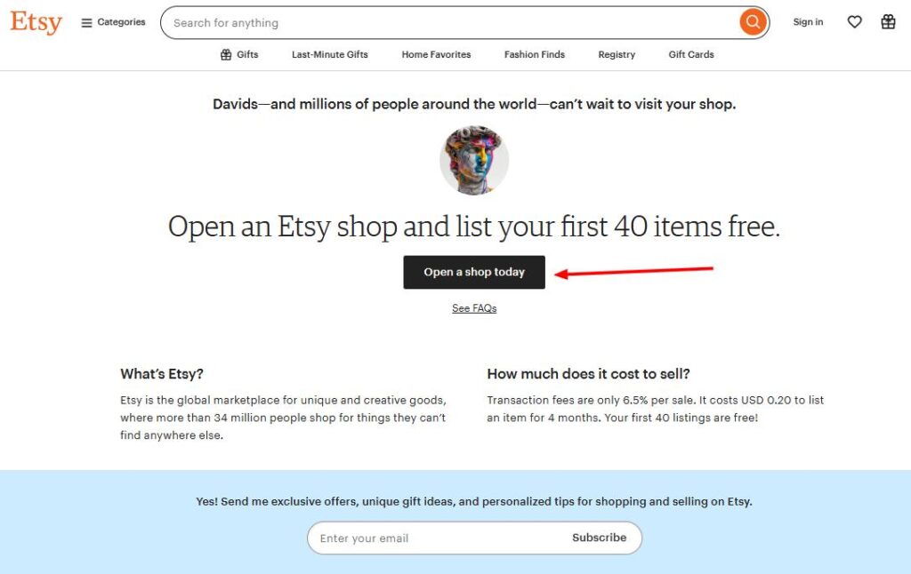 Atvērt ekomercijas veikalu Etsy