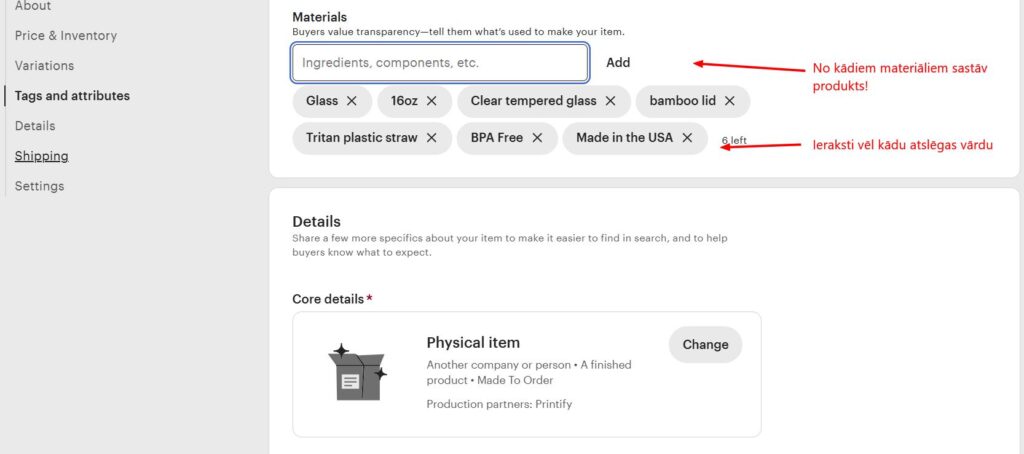 tava ekomercijas etsy produkta sastāvs un no kādiem materiāliem tas gatavots/sastāv