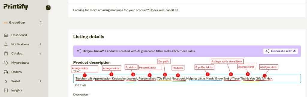 Ļoti labs Etsy SEO virsraksta paraugs tavam ekomercijas veikala biznesam